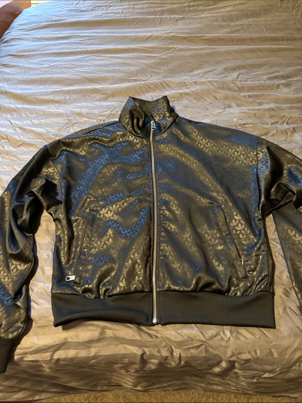 Women’s Black Patterned Adidas Zip-Front Jacket